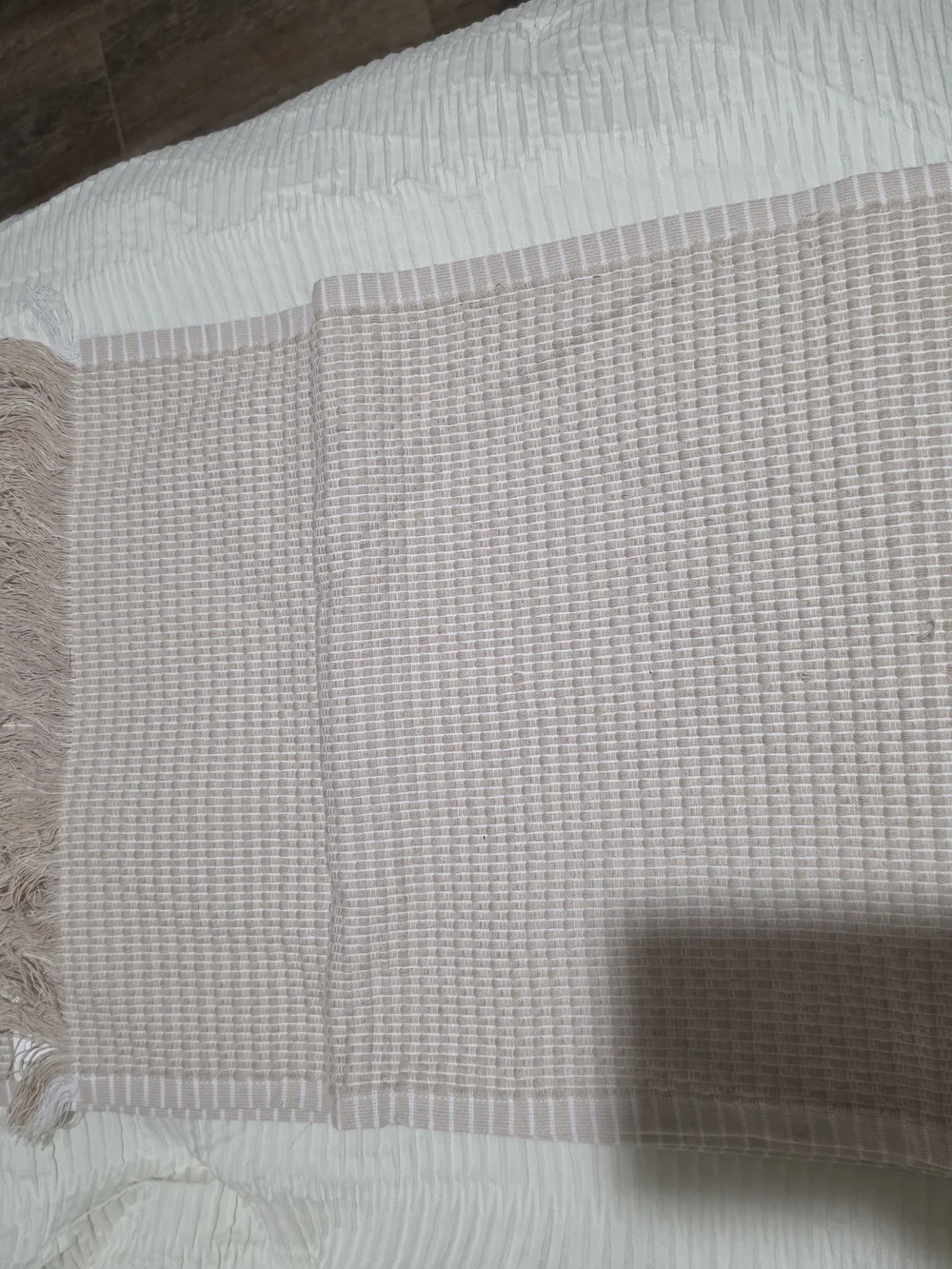 Textured Waffle Weave Table Runner in Soft Taupe
